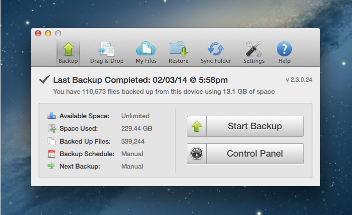 BackupGenie's desktop app for Mac